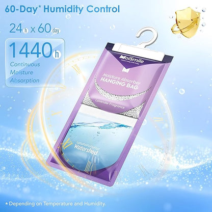 Moisture Absorbers 10 Pack Lavender Fragrance, Hanging Closet Dehumidifier Bags, Humidity Absorber, Compact Eliminates Odors Humidity Packs for Car, Bathroom, Bedroom, Basement, 9.8OZ