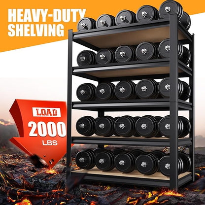 5-Tier Garage Shelving Heavy Duty Storage Shelves, Metal Adjustable Shelving Unit, Utility Garage Organizer Shelf for Basement, Pantry, Kitchen, Warehouse, 31.5" W x 13.8" D x 71.2" H, Black