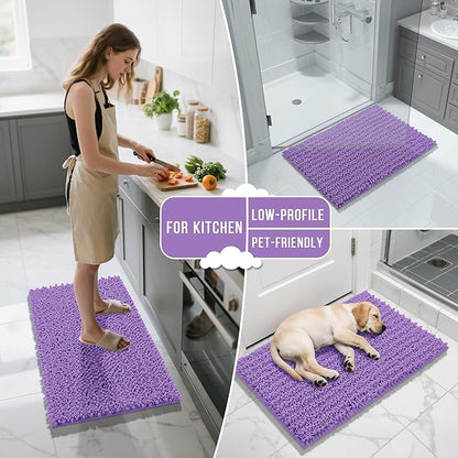 Yimobra Bathroom Rugs Non Slip Washable - Ultra Soft Absorbent Chenille Bath Mat, Quick Dry Shaggy Floor Carpet for Tub Shower, Lavender Home Decor Accessories, 24x17 Inch