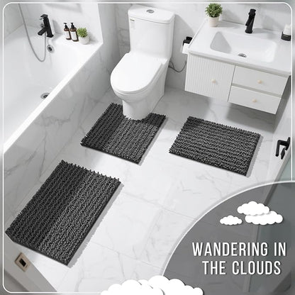 Yimobra Bathroom Rugs Non Slip Washable - Ultra Soft Absorbent Chenille Bath Mat, Quick Dry Shaggy Floor Carpet for Tub Shower, Dark Gray Home Decor Accessories, 24x17 Inch
