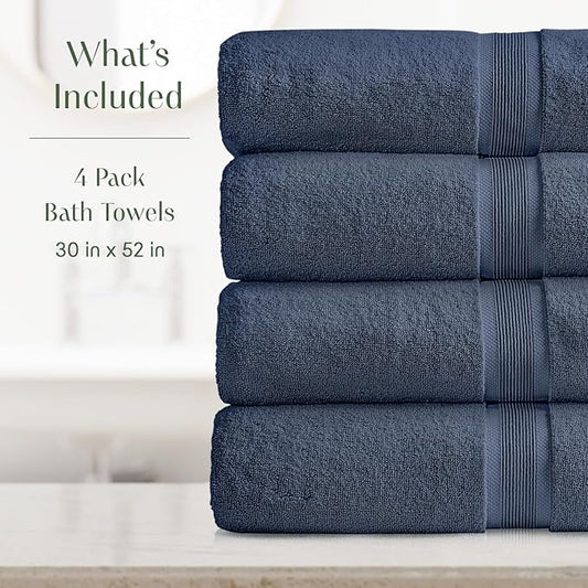 Springtree Home Luxury Viscose from Bamboo Bath Towel Set of 4 | 35% Viscose from Bamboo - 65% Cotton | Absorbent Quick-Dry Towels for Bathroom | Oeko-TEX Standard 100 Cotton | French Blue