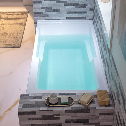 WOODBRIDGE 54" Acrylic Rectangular Alcove Soaking Bathtub in White with Right Drain, Brushed Gold Pop-Up Drain Included BA5430R
