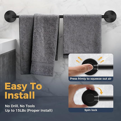 14.6inch~24inch Towel Racks for Bathroom,Adjustable Suction Cup Towel Bar for Bathroom Wall,Stainless Steel Bath Towel Holder for Shower(Matte Black)