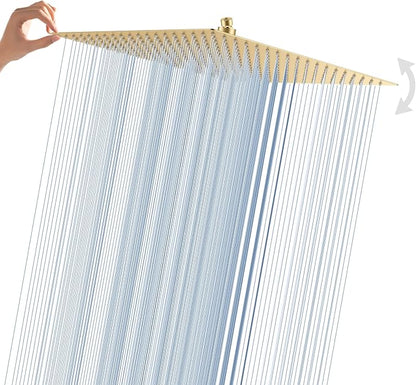 Gold Rain Shower Head, 16 Inch Ultra Thin 304 Stainless Steel Square Rainfall Shower Head, Full Body Coverage with 324 Silicone Nozzle Waterfall Showerhead