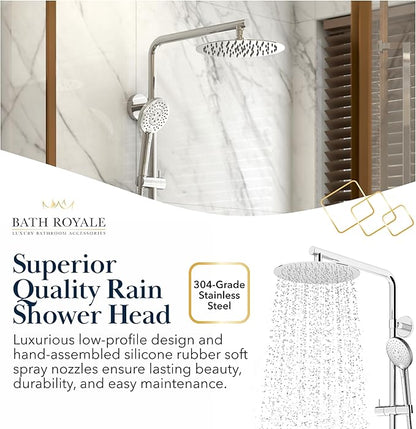 BATH ROYALE Rain Shower Head & Detachable Handheld Spray Combo, Easy Install & 3 Spray Modes, Chrome