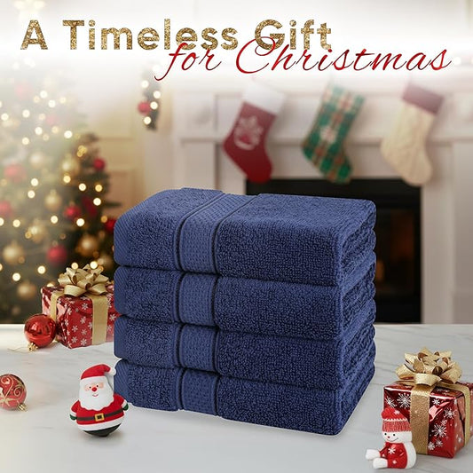 American Soft Linen Salem Washcloth Sets, 4 Piece Luxury 600 GSM 100% Cotton Washcloths for Bathroom, 13x13 inches Washrags Premium Quality Hand Face Towels, Navy Blue