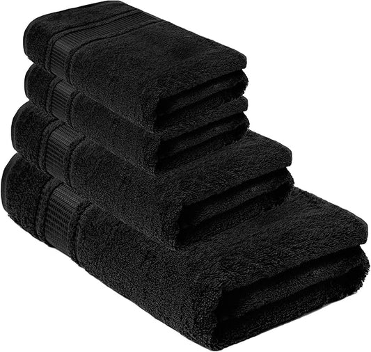 Melissa Linen, 8 Piece Towel Set, 2 Bath Towel 2 Hand Towel 4 Fingertip Towels, Cotton Towels for Bathroom and Kitchen, Absorbent, Quick Dry, Durable and Soft, Jet Black