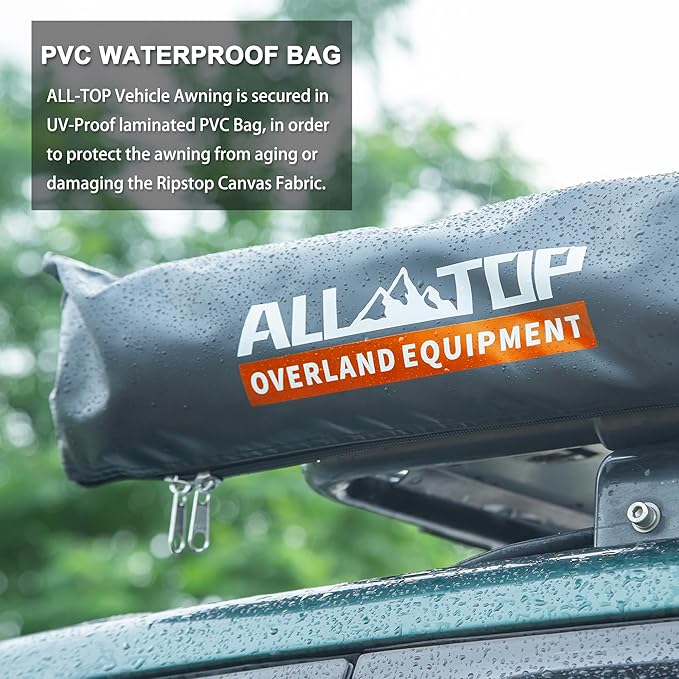 ALL-TOP Vehicle Awning 4.6'x6.6' Roof Rack Pull-Out Sun Shade UV50+, Weatherproof 4x4 Side Awning for Camping & Overland (Hardware Included)