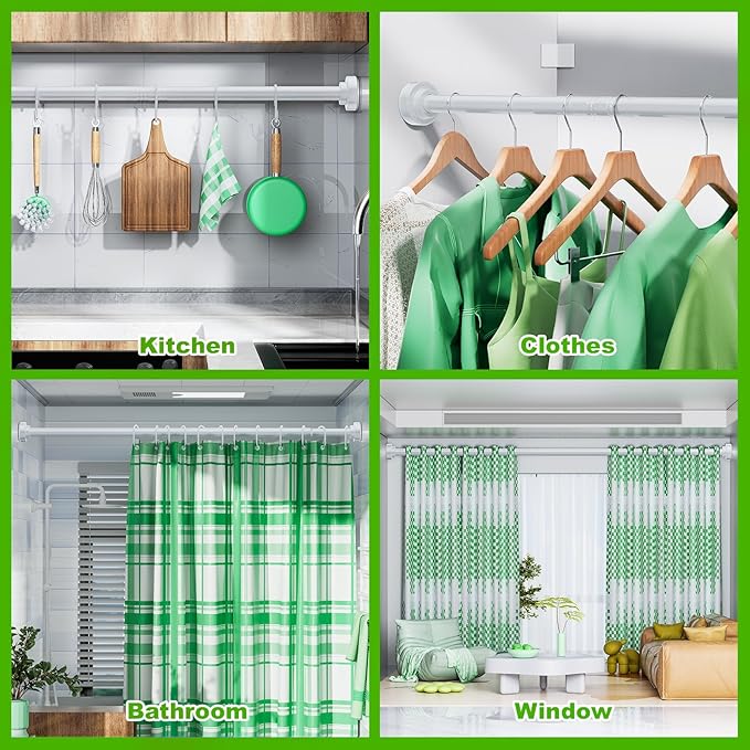 Ausemku Shower Curtain Rod Tension - 26-76 Inch Never Rust Non-Slip Spring Tension Curtain Rod No Drilling Stainless Steel Curtain Rod Use Bathroom Kitchen（White）