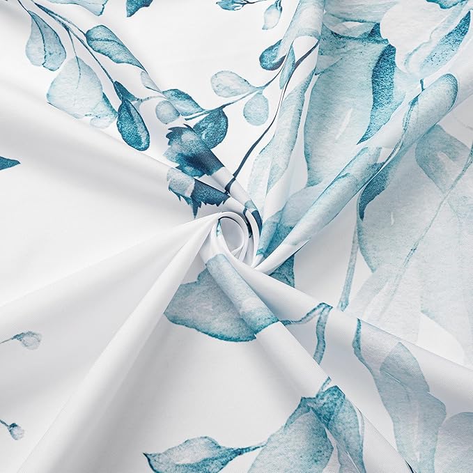 Gibelle Spa Blue Eucalyptus Shower Curtain, Watercolor Plant Leaves with Floral Bathroom Shower Curtain Set with Hooks, 72x72