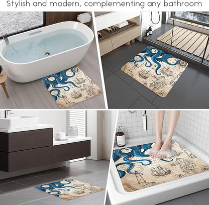 Bathtub Mat Non Slip, Octopus Square Bath tub Mat Shower Floor Mat with Suction Cups for Adults Kids Elderly 21 X 21 Inch