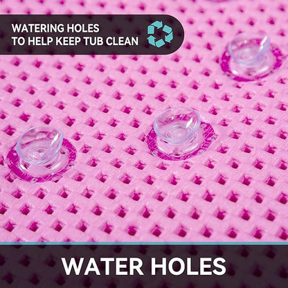 Bathtub Mat Non Slip 36” X 17” Pink Shower Mat Soft Foam Bath Mats for Bathroom Tub, Bathtub Mat with Drain Holes, Suction Cups, Shower Mat Non Slip