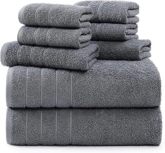 Casa Platino 100% Cotton Luxury Bathroom Towel Set - 8 Pc - Ring Spun, Quick Dry, Soft & Highly Absorbent - 2 Bath, 4 Washcloths, 2 Hand Towels - Remains Plush After Multiple Washes - Cool Grey