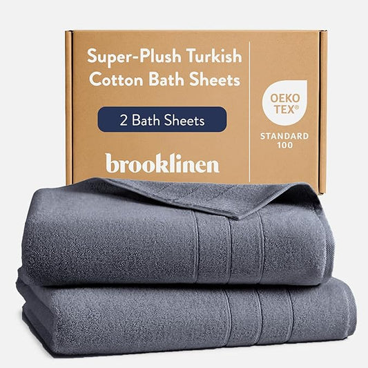 Brooklinen Super-Plush Turkish Cotton Bath Sheets - Set of 2 - Cotton, 820 GSM, Highly Absorbent, Machine Washable, Perfect for Home & Bathroom (40" x 65", Slate Grey)