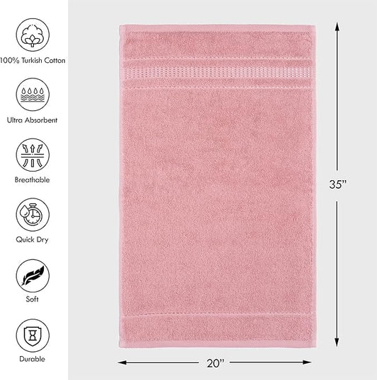 Melissa Linen, 2 Piece Hand Towel Set, 100% Turkish Cotton Face Hand Towels for Bathroom, 20 in x 35 in, Absorbent, Quick Dry, Durable and Soft, Spa and Hotel Quality, Light Pink