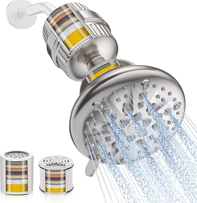 Cobbe Luxury Double Filtered Shower Head, High Output 16+20 Stages – 99% REMOVAL Shower Filters for Hard Water Removes Chlorine and Harmful Substances, 7-Model Setting Spray, Brushed Nickel