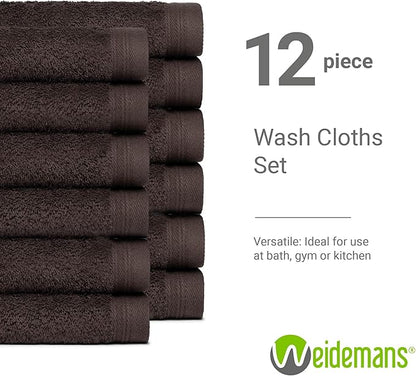 100% Cotton Washcloths Set 13” x 13” | Chocolate Towels | Set of 18 Ultra Soft and Highly Absorbent Washcloths Sets for Bathroom, Gym, Hotel, Spa | Machine Washable Face Towel