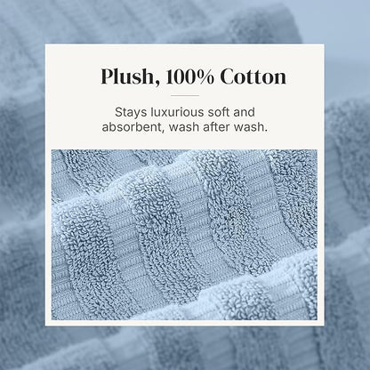 Modern Threads Organic Vines 6-Piece 100% Cotton Towel Set – Yarn Dyed Jacquard & Solid – Includes 2 Bath Towels, 2 Hand Towels, 2 Washcloths – Absorbent, Quick Dry, Soft & Durable – Blue