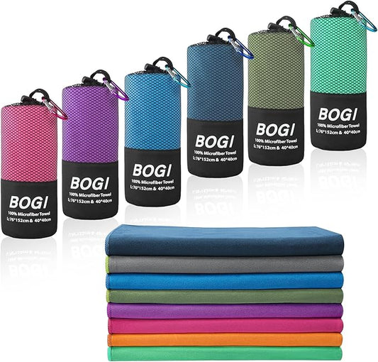 BOGI Microfiber Travel Sports Towel-Quick Dry Travel Towel,Soft Lightweight Absorbent Compact for Camping Gym Beach Bath Yoga Swimming Backpacking (L:60''x30''+16''x16''-AGreen)