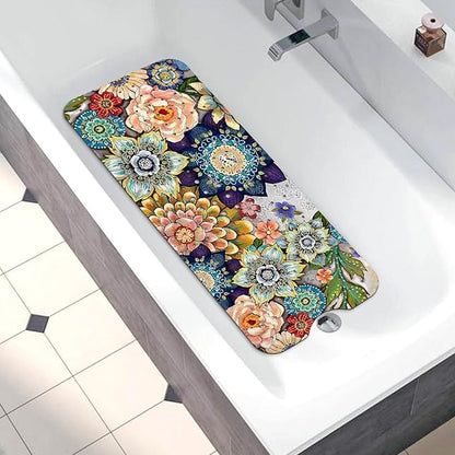 Bathtub Mat Non Slip, Bohemia Extra Long Bath tub Mat Shower Floor Mat with Suction Cups and Drain Holes for Adults Kids Elderly 40 X 16 Inch
