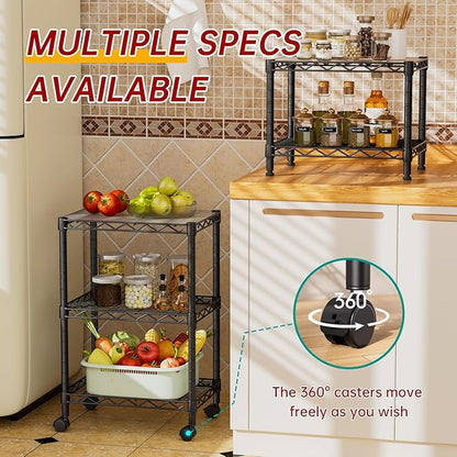 3 Tier Adjustable Storage Shelves Heavy Duty Metal Utility Shelf Wire Shelving Unit Organizer Rack for Home Kitchen Office Bathroom Pantry Room 12" D x 18" W x 30" H