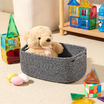 Small Storage Baskets for Organizing | Closet Organizer Bins | Shelf Toy Basket | Woven Rope Baskets | Cube Decorative Box | Shallow Basket | 13x8.5x5.1” | 4 Packs Dark Gray