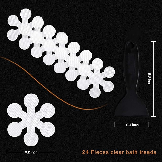 Bathtub Stickers Non-Slip, 12 PCS White Safety Shower Treads Adhesive Appliques with Premium Scraper