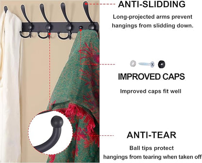 Dseap Coat Rack Wall Mounted - 5 Tri Hooks, Heavy Duty, Stainless Steel, Metal Coat Hook Rail for Coat Hat Towel Purse Robes Mudroom Bathroom Entryway (Green, Pack of 2)