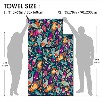 4Monster Microfiber Beach Towel Quick Dry,Super Absorbent Lightweight Travel Towel for Swimmers, Sand Free Camping Towel, Beach Towels for Pool,Swim,Water Sports,Yoga