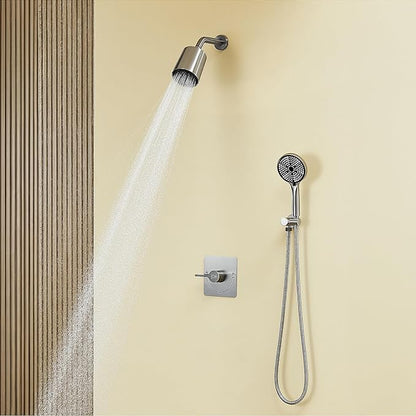 Shower Faucet Set Rain Shower System Valve Kit with Head -3 Setting Handheld High-Pressure Shower Fixtures Valve Included (Brushed Nickel)