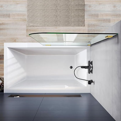 Frameless Bathtub Shower Door, 34" W X 58" H Single Fixed Bath Panel with Clamps, 1/4"(6mm) Clear Tempered Glass Bathroom Shower Screen, Bathtub Glass Panel in Brushed Gold