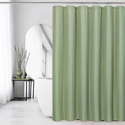 Gibelle Long Shower Curtain 72 x 78, Tall Waffle Weave Textured Fabric Shower Curtain for Bathroom, Water Repellent, Machine Washable, Sage Green