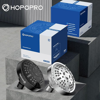 HOPOPRO Upgraded 9 Settings High Pressure Shower Head, NBC News Recommended Brand Fixed Showerhead Bathroom Showerhead Multi-functional Rainfall Showerhead for Low Water Flow (Matte Black)