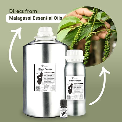 Black Pepper Essential Oil - Direct from Madagascar Farms - Steam Distilled - Aceite Pimienta Negra for Aromatherapy, Massage, Diffuser, DIY Candle and Soap Making - 2lbs