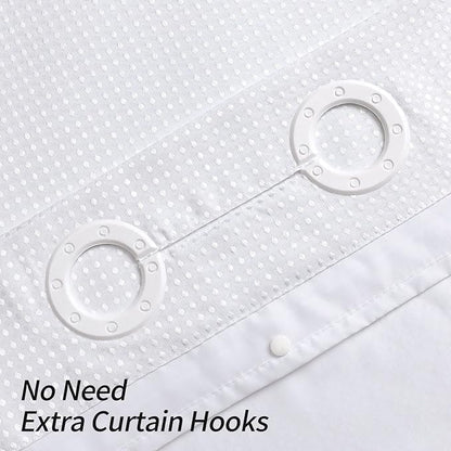 MitoVilla White Waffle Long Shower Curtain Liner Set 72 x 80, No Hooks Needed 80 inch Long Heavyweight Fabric Shower Curtain Set with Snap-in Liner for Hotel Grade Spa-Like Bathroom Decor