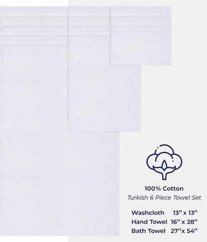 American Soft Linen Luxury 6 Piece Towel Set, 2 Bath Towels 2 Hand Towel 2 Washcloths, 600 GSM 100% Cotton Turkish Towels for Bathroom, White Towel Sets