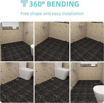 Shower Threshold Water Dam,Walk in Shower Water Guard, Shower Dam Water Barrier Bathroom Sink Splash for Dry And Wet Separation Caulk Seal Strip Edge Trim (98Inch, Black)
