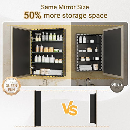 16x26 Pre-Assembled Bathroom Medicine Cabinet Mirror, Surface or Recessed Brushed Nickel Medicine Cabinet with Mirror & Rustproof Aluminum Frame, Beveled Bathroom Vanity Mirror with Storage