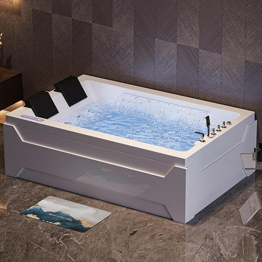 Homary 73" Whirlpool Bathtub-Modern Luxury Jetted Bathtub, Spa Bathtub with 22 Therapeutic Jets-Waterfall & LED Lighting-105-Gallon Capacity, Without Temperature Control