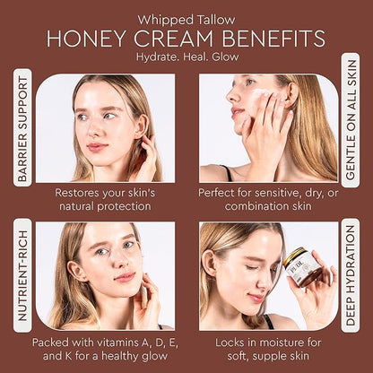 PUDL Grass Fed Beef Tallow for Skin Care with Manuka Honey, Organic Olive Oil and Jojoba Oil – Whipped Lotion Balm Anti-Aging Moisturizer Deeply Nourishing for Sensitive Skin Face & Body
