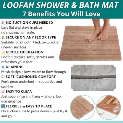 Anti Slip Shower Mat Square - Non Slip Shower Mats for Inside Shower - 24x24 Shower Floor Mat Non Slip - Square Bath Mat for Shower - Secure Loofah Shower Mat No Suction Cups (24x24 Wood Teak)