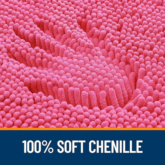 OLANLY Bathroom Rugs Sets 2 Piece, Soft Absorbent Chenille Bath Mats and U-Shaped Contour Toilet Mat Area Rug Set, Machine Washable Bath Carpet, Home Decor Accessories(24"x16"+24"x20", Hot Pink)