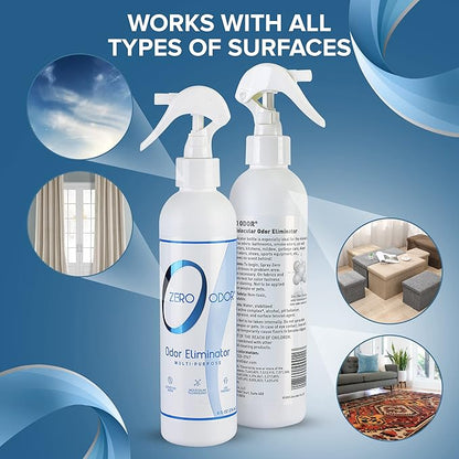 Zero Odor - Multi-Purpose Strong Odor Eliminator for Home, Office, Car, Bathroom, Hotel, Room Deodorizer, and Odor Neutralizer, 8oz Two Pack