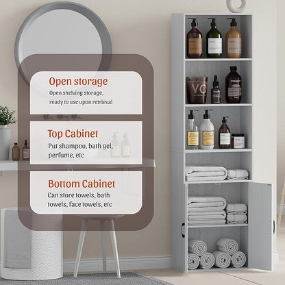 Tall Bathroom Storage Cabinet, Bathroom Floor Cabinet with Wide 4 Tier Shelf, Storage Unit for Living Room, Entryway, Kitchen (Embossed White, 1 PCS)