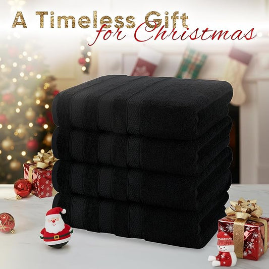 American Soft Linen Salem 100% Cotton Turkish 4 Piece Bath Towels for Bathroom, 600 GSM Soft Absorbent Quick Dry Bath Towel Set, Black