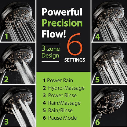 AquaDance High Pressure 6-Setting Oil Rubbed Bronze Handheld Shower Head with Stainless Steel Hose. Officially Independently Tested to Meet Strict US Quality & Performance Standards!
