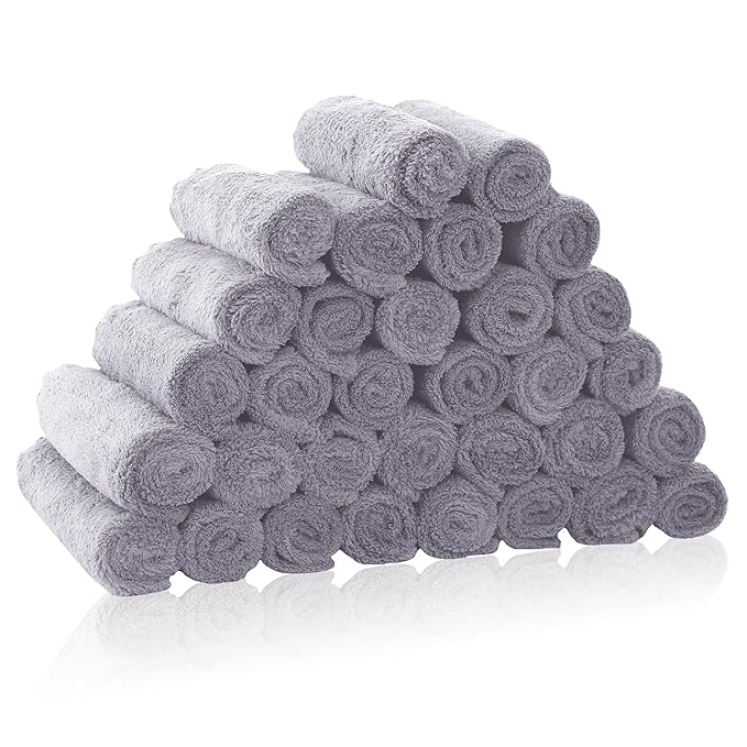 32 Pack Baby Washcloths - 10x10 Inch, Coral Fleece - Extra Absorbent and Soft Wash Clothes for Newborns, Infants and Toddlers - Suitable for Sensitive Skin and New Born - Baby Shower - Light Grey