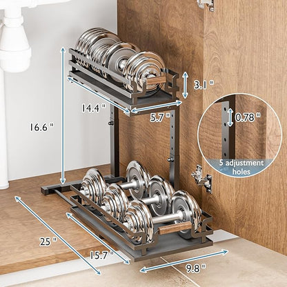 Under Sink Organizer, 2 Tier Slide Out Storage for Bathroom Kitchen (2 Pack)