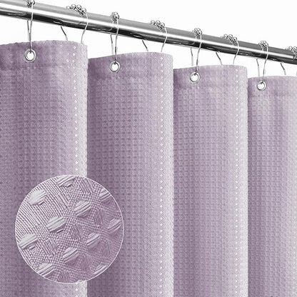 Gibelle Extra Long Shower Curtain 72 x 84, Tall Waffle Weave Textured Fabric Shower Curtain for Bathroom, Water Repellent, Machine Washable, Lavender