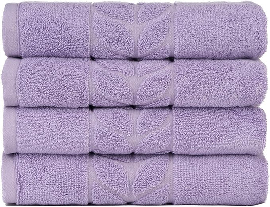 BAGNO MILANO Organic Turkish Cotton Bath Towels, Luxury Jacquard Collection, Certified Organic Highly Absorbent, Soft-Plush Towel Set (Lilac, 4 Pcs Hand Towel Set)